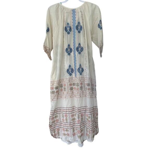 Kyla Seo Rue Midi Dress Women’s Small Cotton Poplin Embroidered Cream Blue NEW - Picture 3 of 7